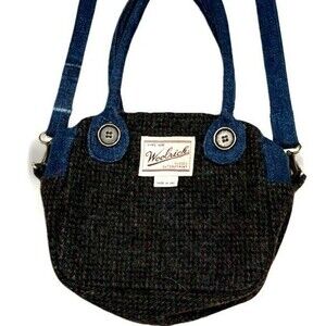 Woolrich Shoulder Bag Wool Charcoal Gray and Denim Tweed